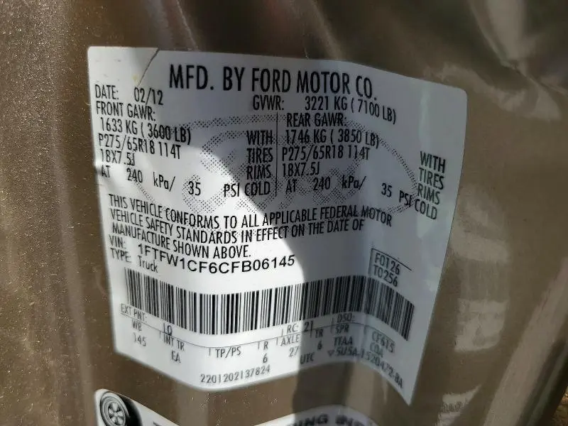 2012 FORD F150 SUPERCREW  