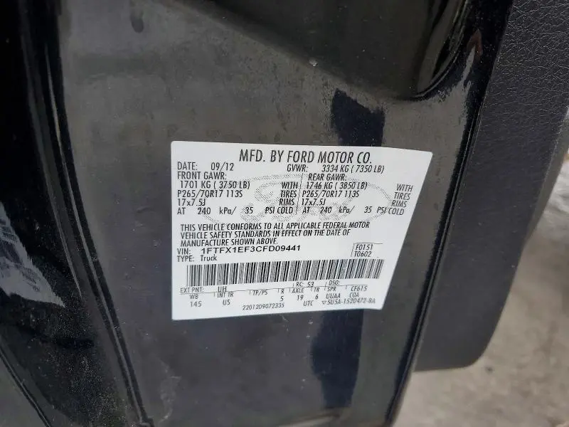 2012 FORD F150 SUPER CAB  