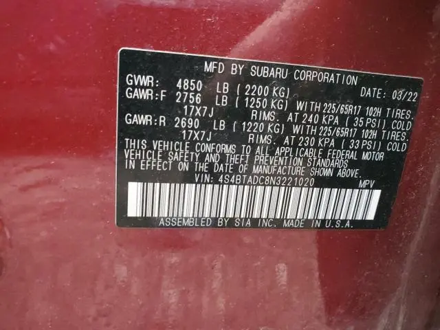 2022 SUBARU OUTBACK PREMIUM  