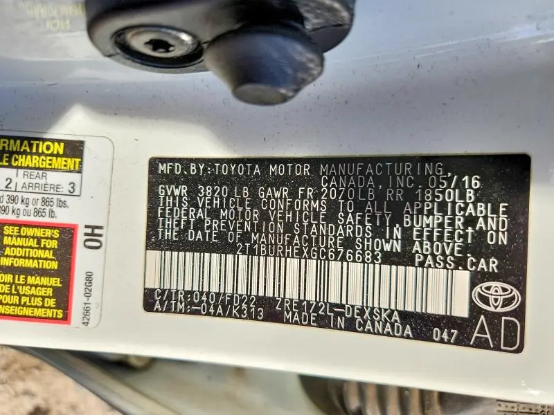 2016 TOYOTA COROLLA L  