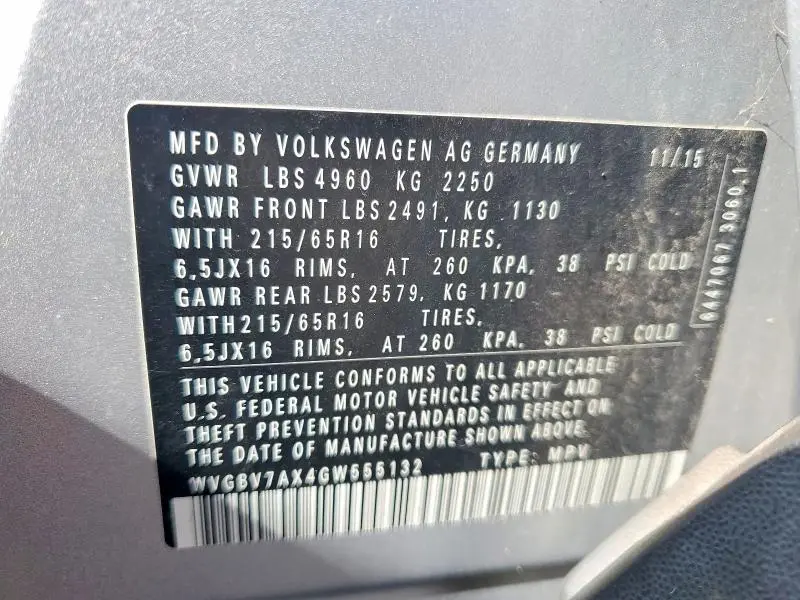 2016 VOLKSWAGEN TIGUAN S  