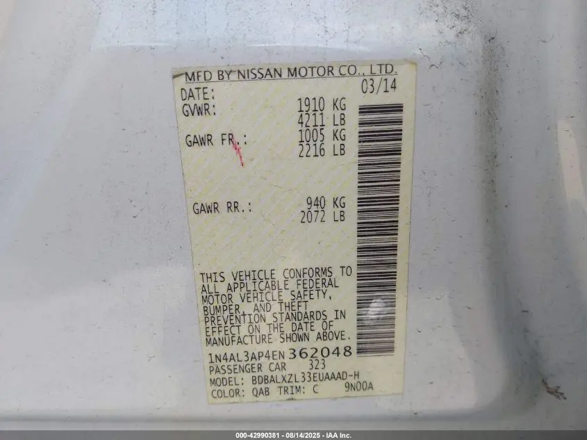 2014 NISSAN ALTIMA 2.5 SL