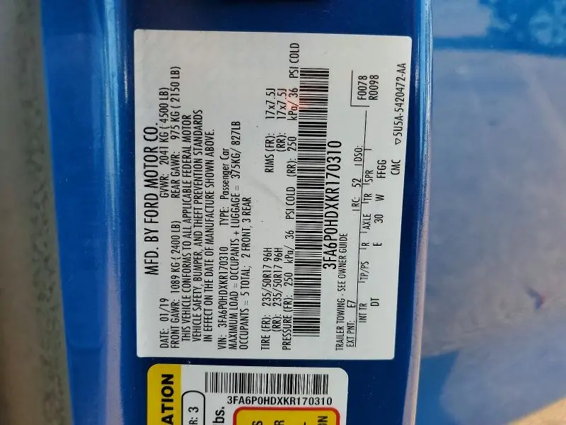 2019 FORD FUSION SE  