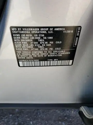 2019 VOLKSWAGEN ATLAS SE  