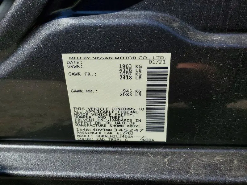 2021 NISSAN ALTIMA 2.5 SV  