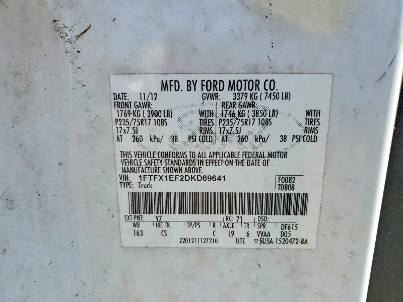 2013 FORD F150 SUPER CAB  