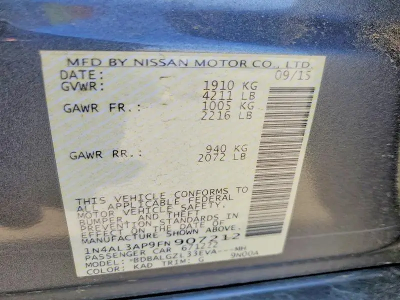 2015 NISSAN ALTIMA 2.5 S  
