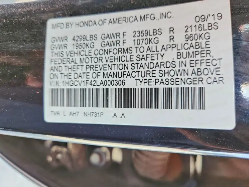 2020 HONDA ACCORD EX  