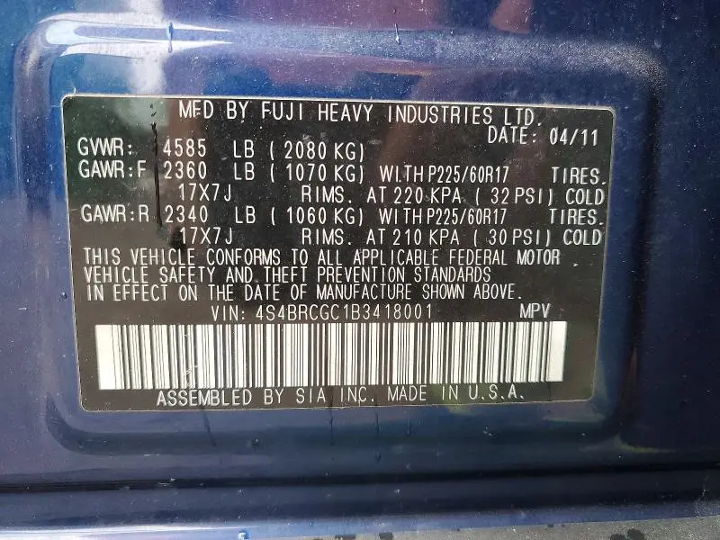 2011 SUBARU OUTBACK 2.5I PREMIUM  