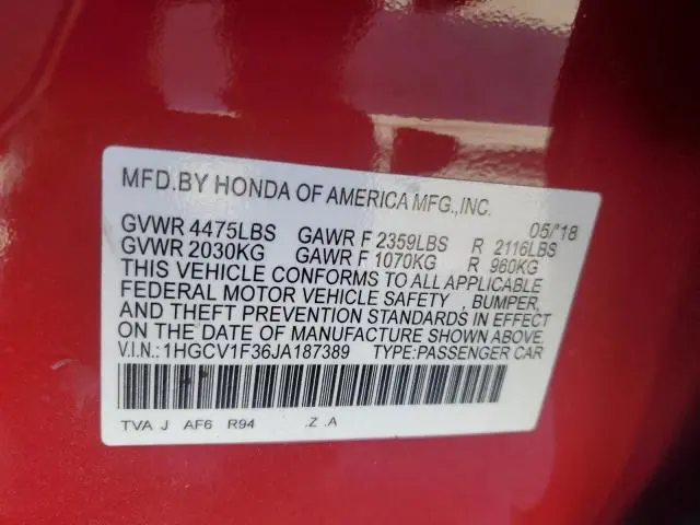 2018 HONDA ACCORD SPORT  