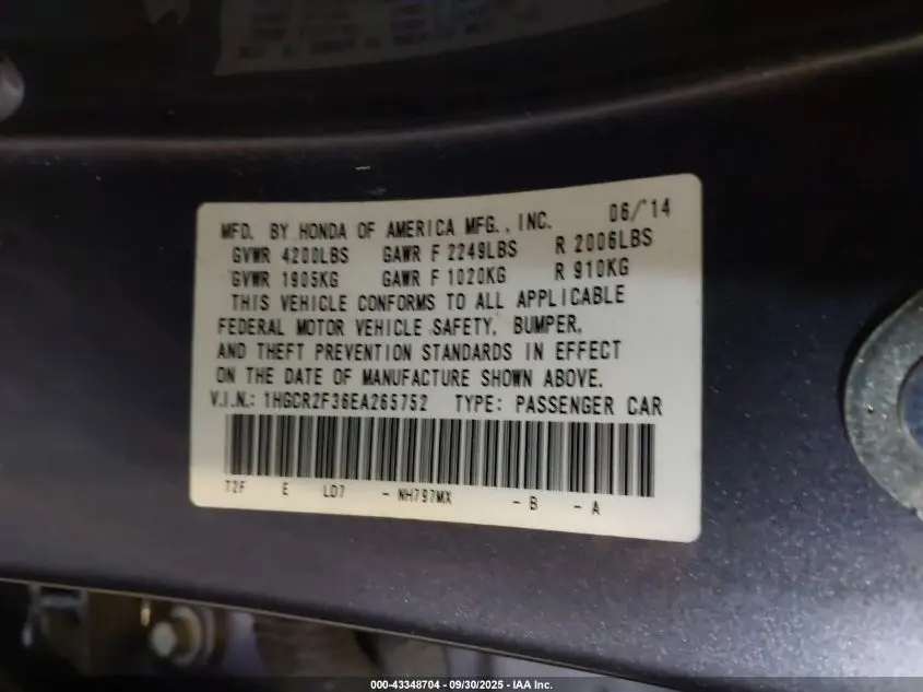 2014 HONDA ACCORD LX