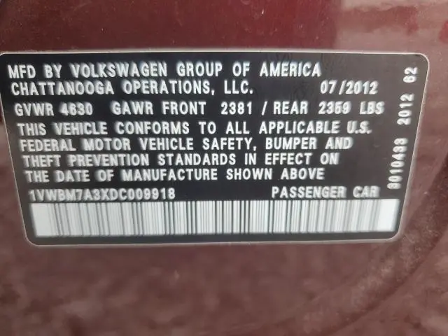 2013 VOLKSWAGEN PASSAT SE  