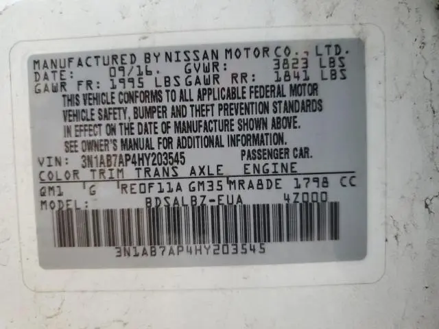 2017 NISSAN SENTRA S  