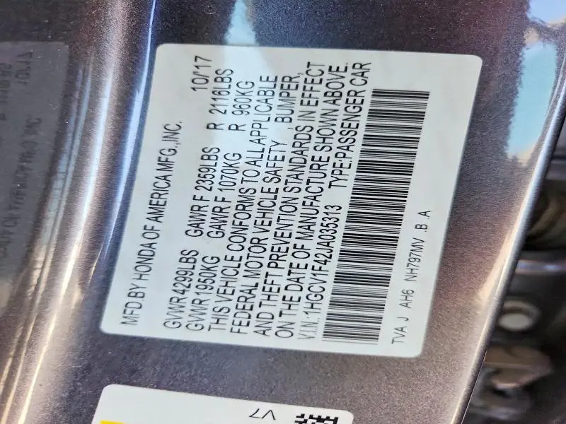 2018 HONDA ACCORD EX  