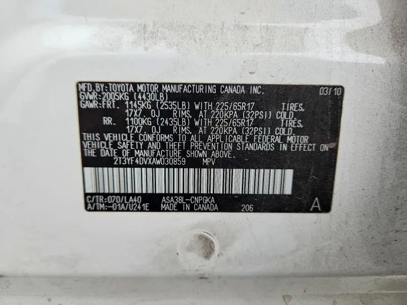 2010 TOYOTA RAV4 LIMITED  