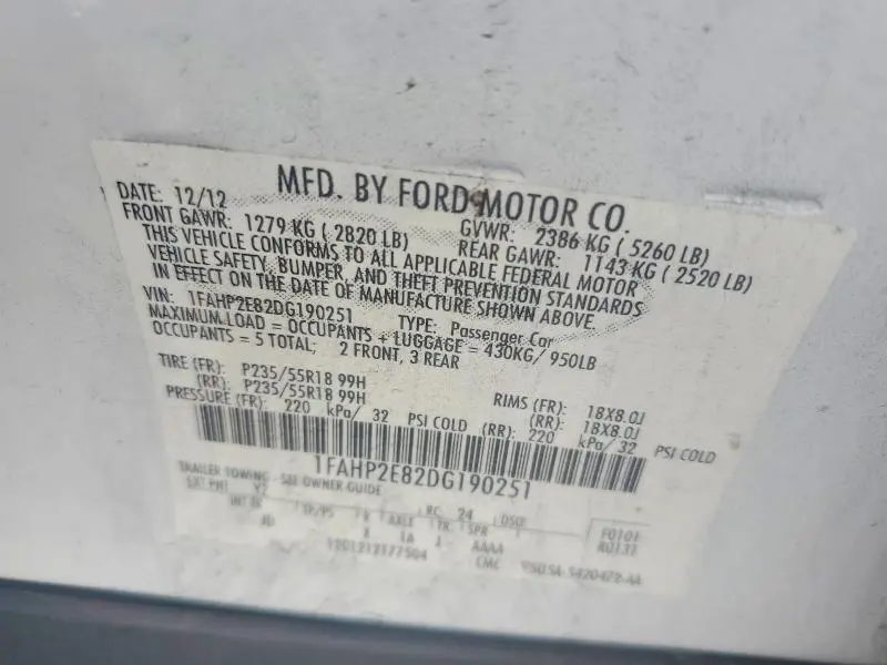 2013 FORD TAURUS SEL  