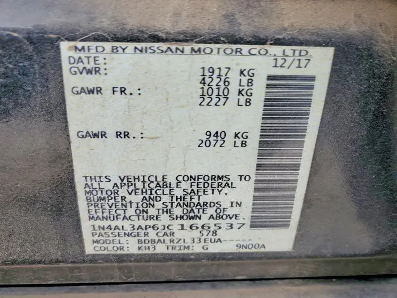 2018 NISSAN ALTIMA 2.5 SL  