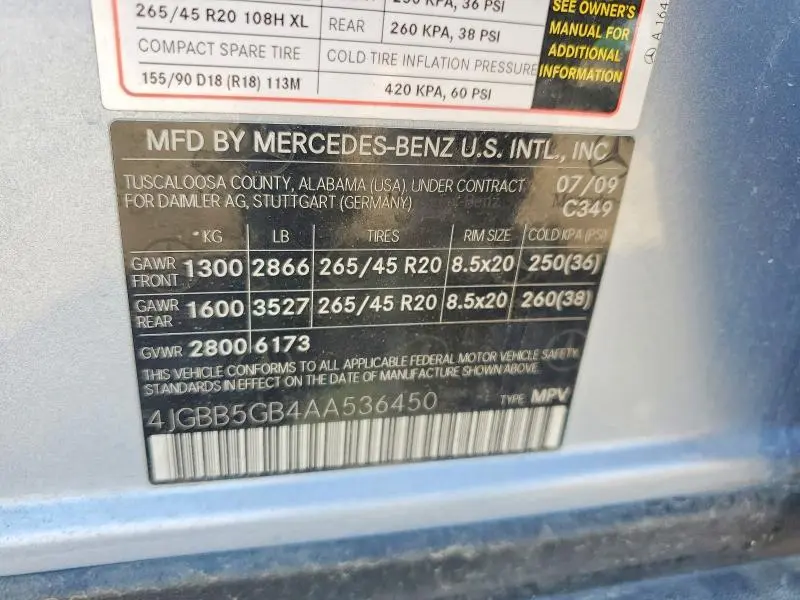 2010 MERCEDES-BENZ ML 350  