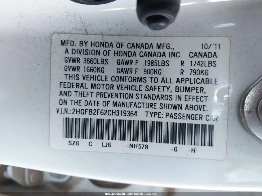 2012 HONDA CIVIC HF