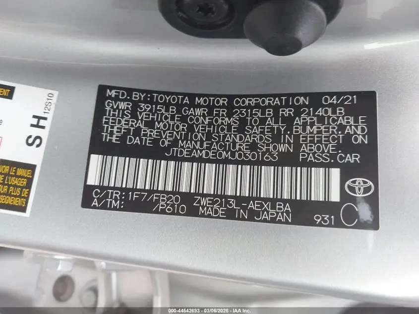 2021 TOYOTA COROLLA HYBRID LE