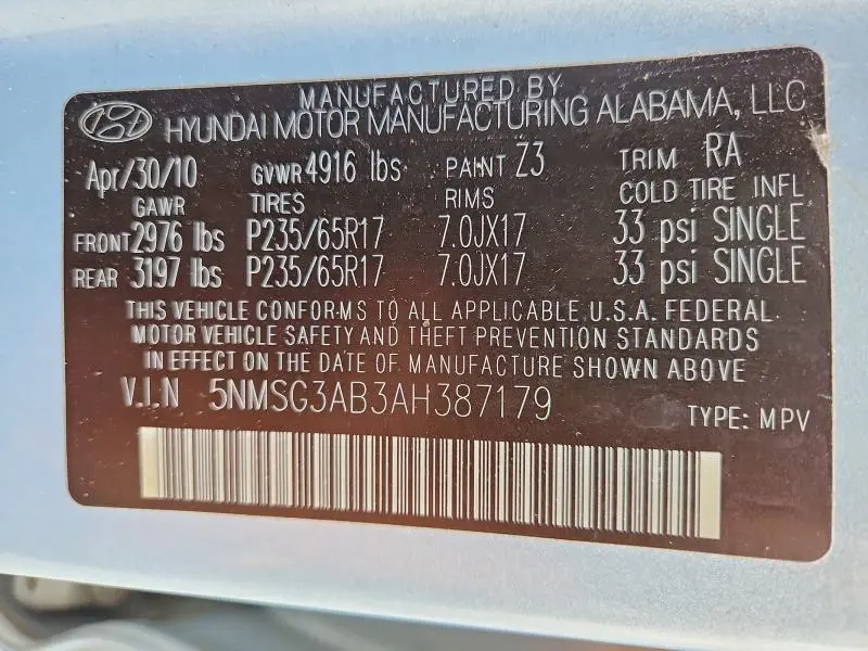 2010 HYUNDAI SANTA FE GLS  
