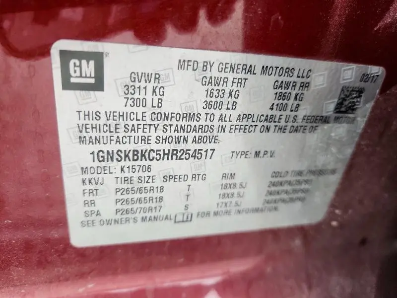 2017 CHEVROLET TAHOE K1500 LT  