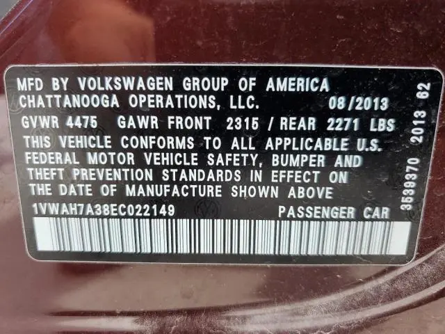 2014 VOLKSWAGEN PASSAT S  