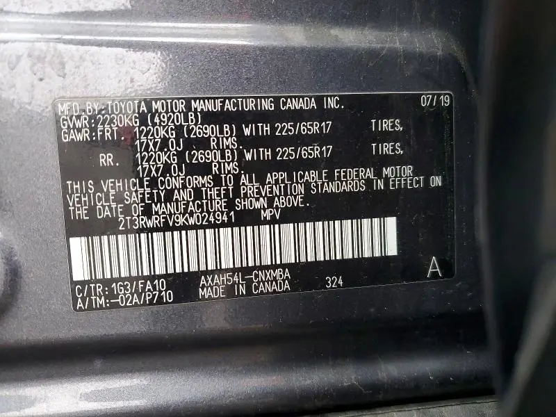 2019 TOYOTA RAV4 XLE  