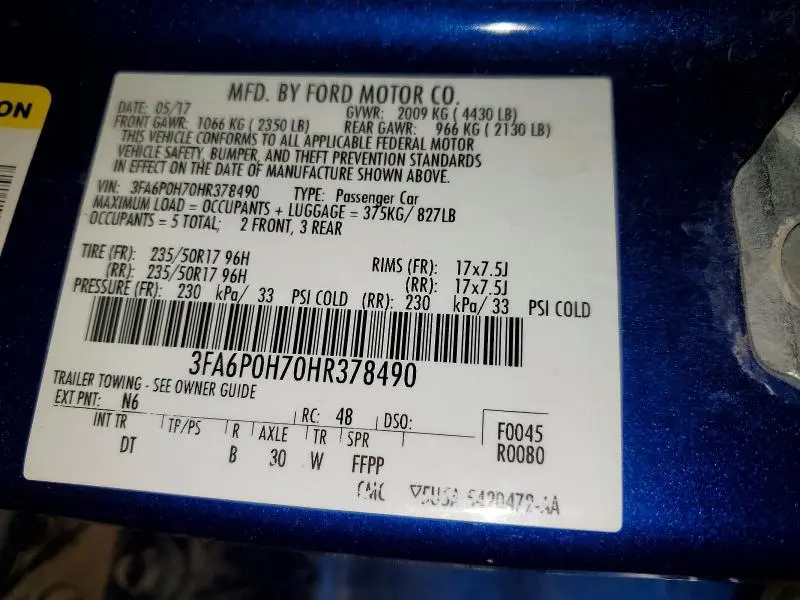 2017 FORD FUSION SE  