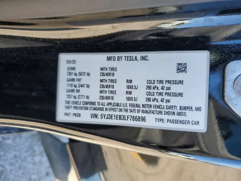 2020 TESLA MODEL 3   