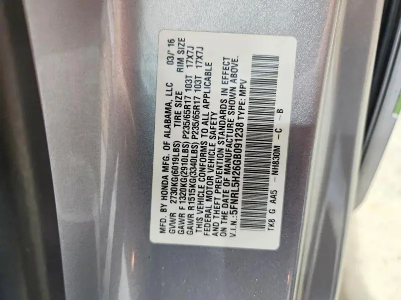 2016 HONDA ODYSSEY LX  