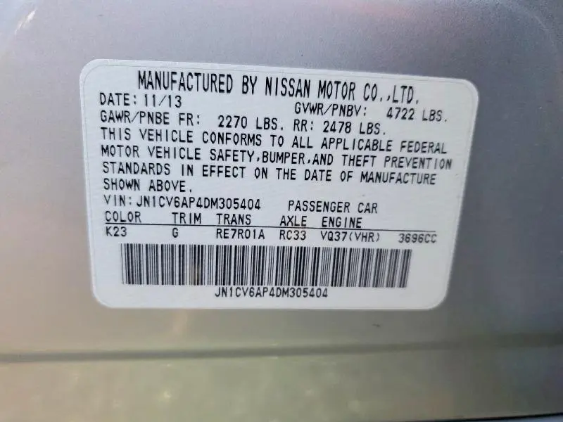 2013 INFINITI G37 BASE  