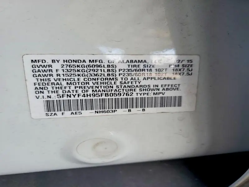 2015 HONDA PILOT TOURING  