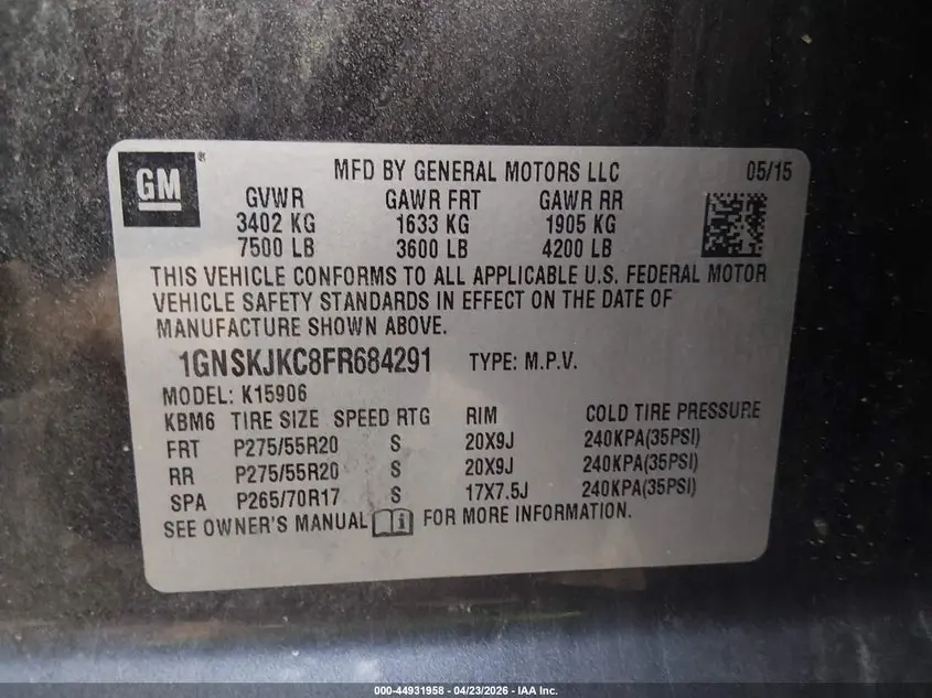 2015 CHEVROLET SUBURBAN 1500 LT