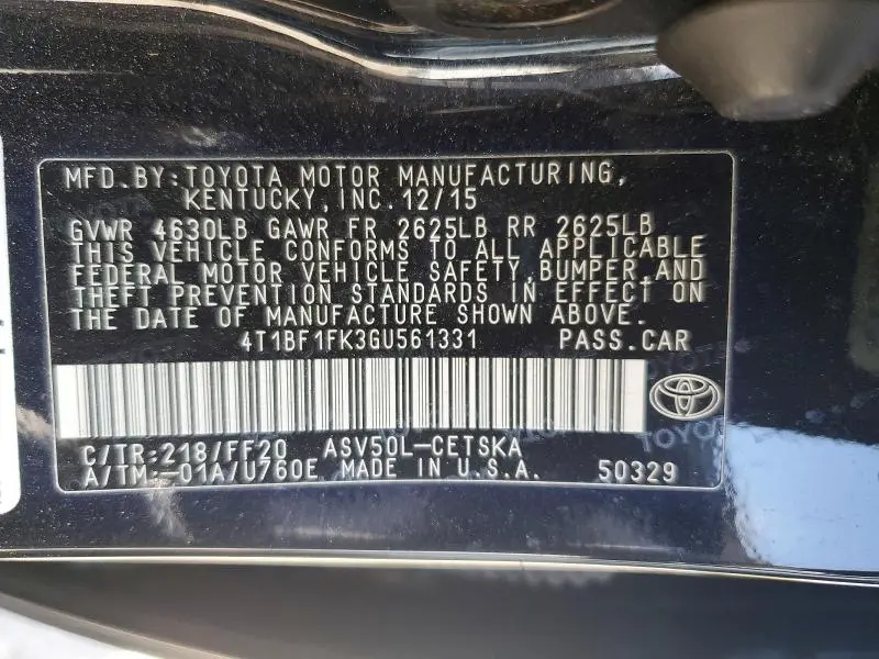 2016 TOYOTA CAMRY SE  