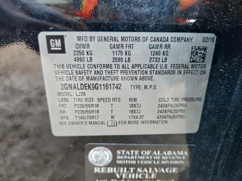 2016 CHEVROLET EQUINOX LTZ  