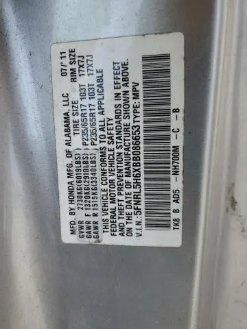 2011 HONDA ODYSSEY EXL  