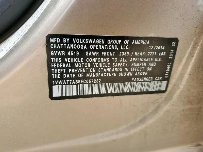 2015 VOLKSWAGEN PASSAT S  