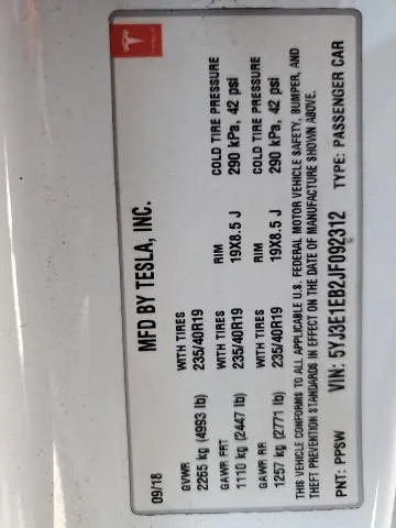 2018 TESLA MODEL 3   