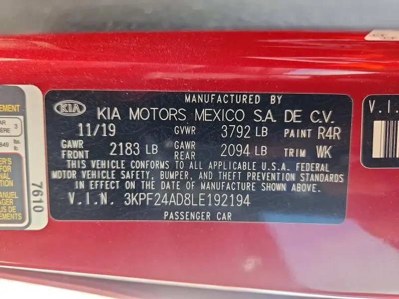 2020 KIA FORTE LXS  