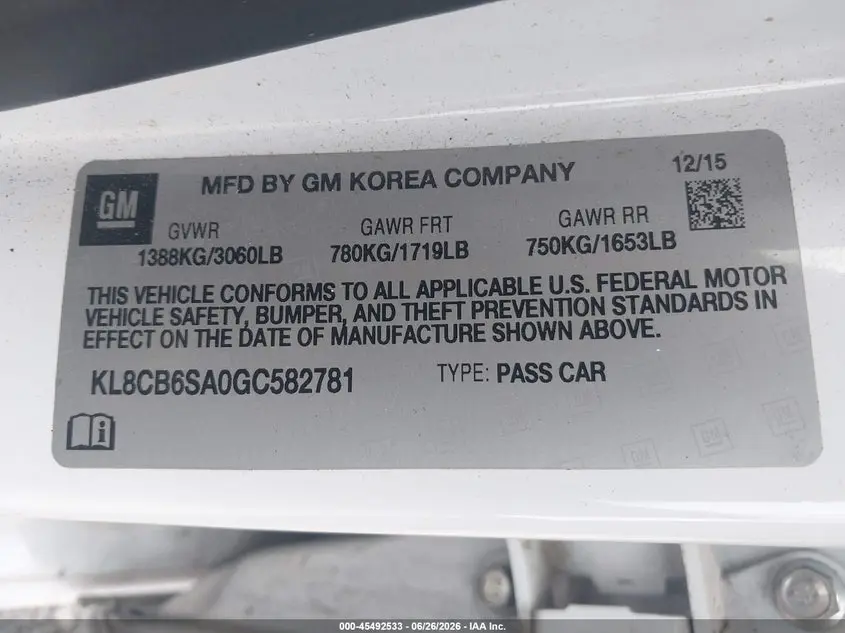 2016 CHEVROLET SPARK LS CVT