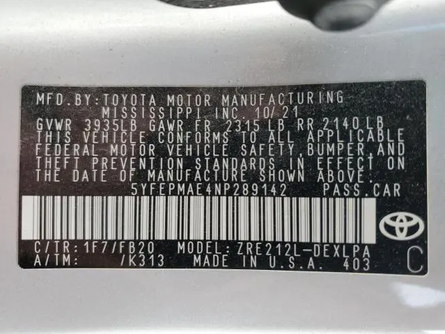 2022 TOYOTA COROLLA LE