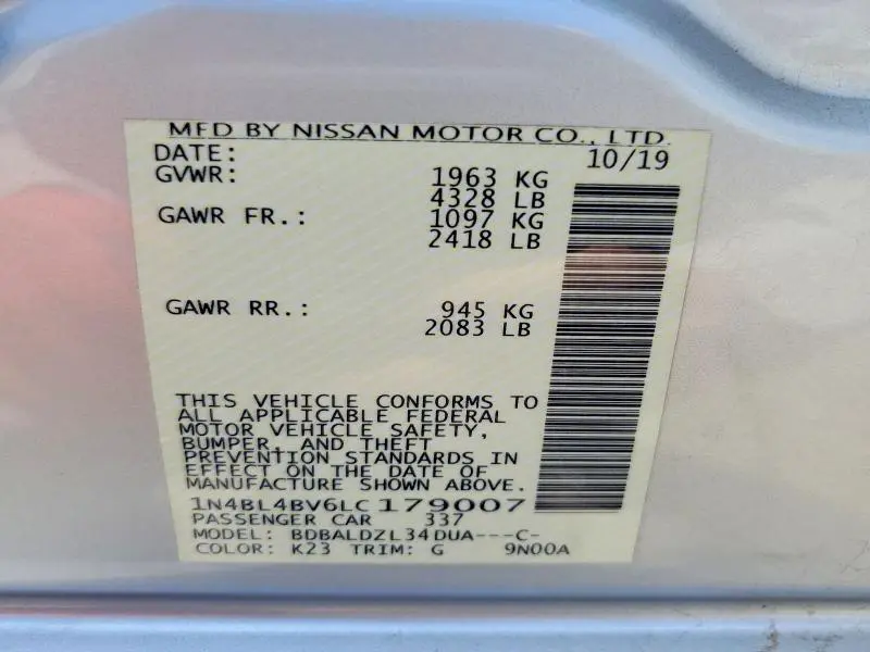 2020 NISSAN ALTIMA S  