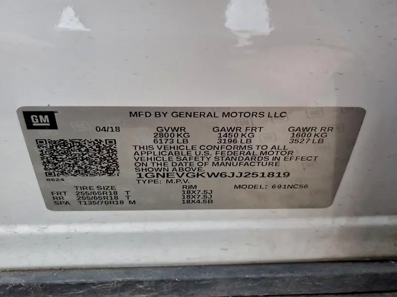 2018 CHEVROLET TRAVERSE LT  