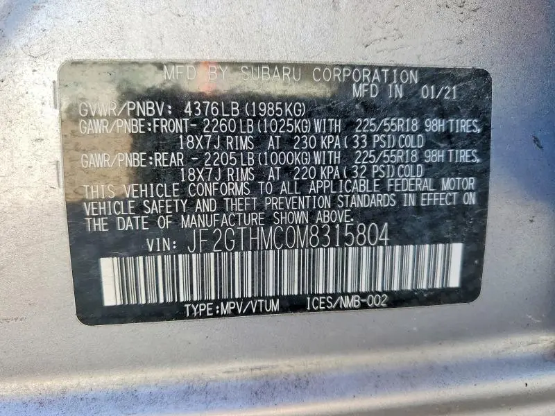 2021 SUBARU CROSSTREK LIMITED  