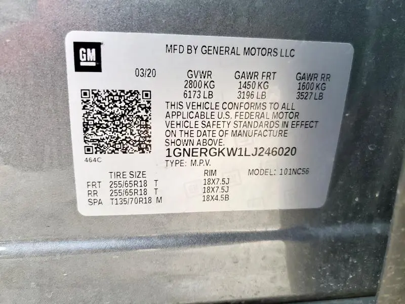 2020 CHEVROLET TRAVERSE LT  