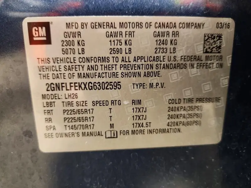 2016 CHEVROLET EQUINOX LT  