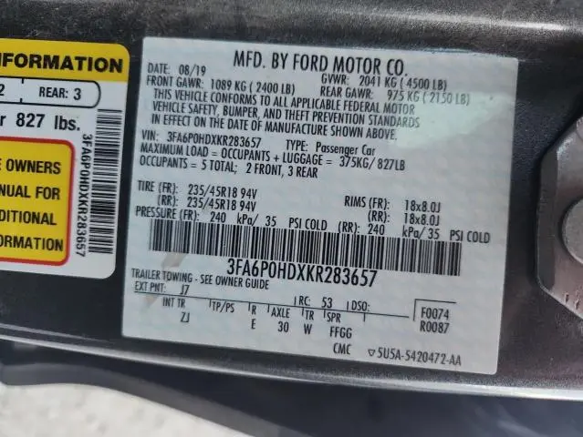 2019 FORD FUSION SE