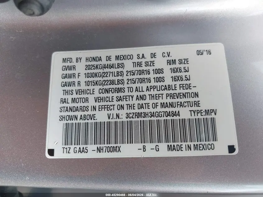 2016 HONDA CR-V LX