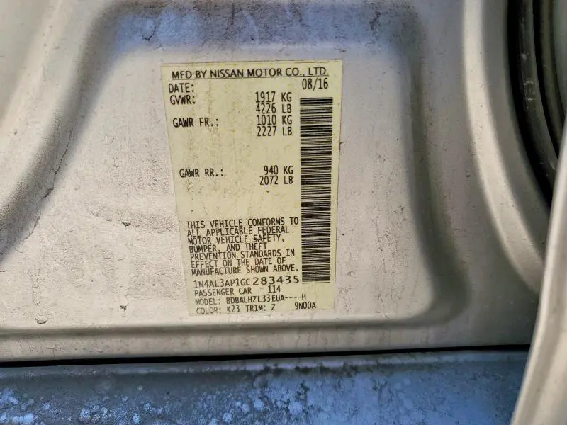 2016 NISSAN ALTIMA 2.5 SR  